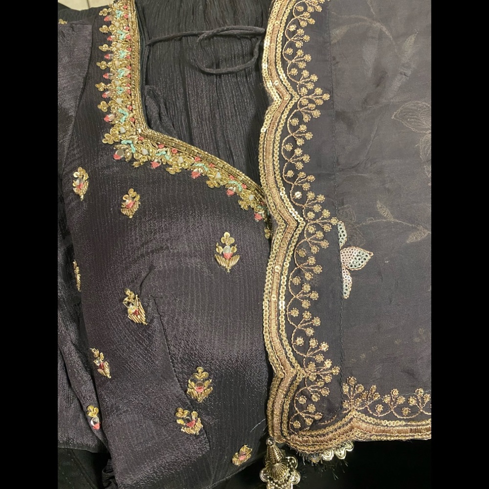 Grey Anarkali Suit In Chinon With Queen Style Embroidered Bodice In Zardosi Work - Picture 8 of 8